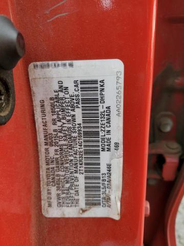 2T1KR32E14C169934 - 2004 TOYOTA COROLLA MA XR RED photo 12