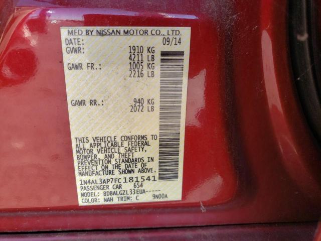 1N4AL3AP7FC181541 - 2015 NISSAN ALTIMA 2.5 RED photo 12