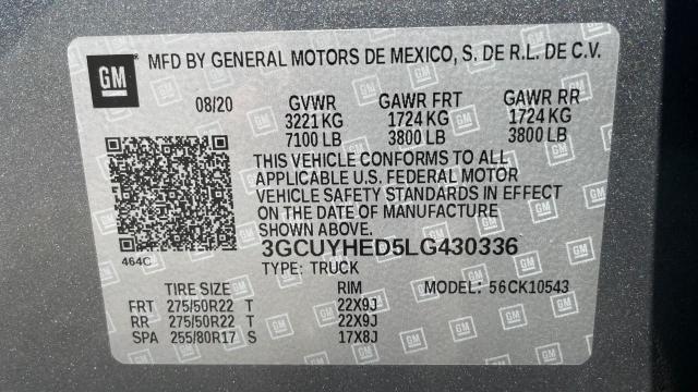 3GCUYHED5LG430336 - 2020 CHEVROLET SILVERADO K1500 HIGH COUNTRY GRAY photo 10