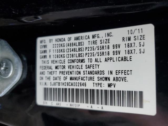 5J8TB1H28CA002646 - 2012 ACURA RDX BLACK photo 12