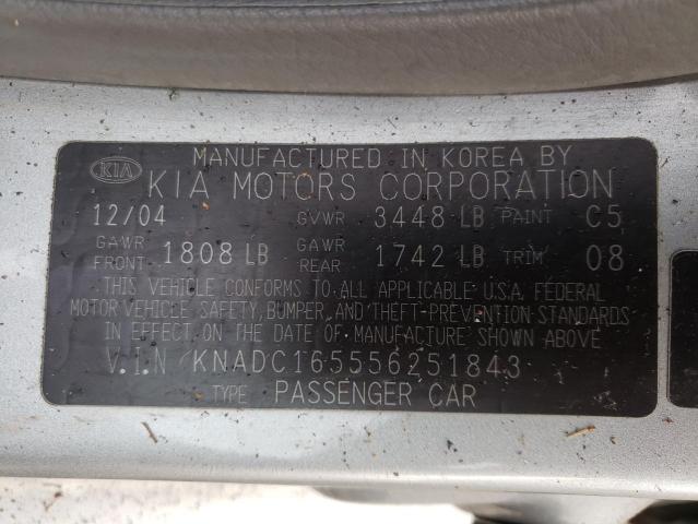 KNADC165556251843 - 2005 KIA RIO CINCO SILVER photo 12