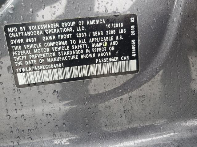 1VWLA7A39KC004901 - 2019 VOLKSWAGEN PASSAT WOLFSBURG GRAY photo 13