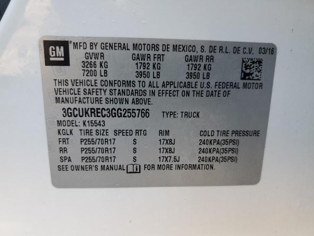 3GCUKREC3GG255766 - 2016 CHEVROLET SILVERADO K1500 LT WHITE photo 12