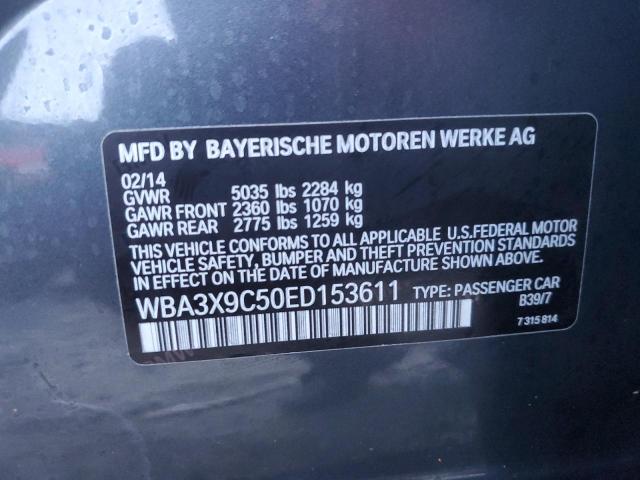 WBA3X9C50ED153611 - 2014 BMW 335 XIGT GRAY photo 12