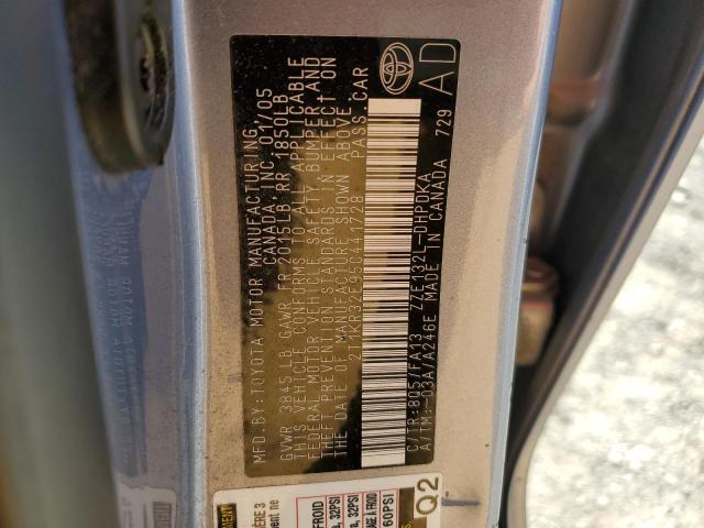 2T1KR32E95C441728 - 2005 TOYOTA COROLLA MA XR SILVER photo 12