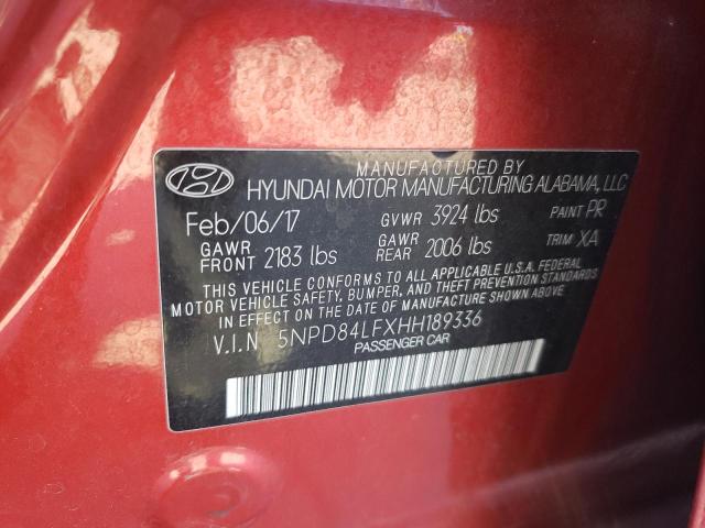 5NPD84LFXHH189336 - 2017 HYUNDAI ELANTRA SE RED photo 12