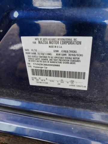 1YVHZ8CB6A5M29985 - 2010 MAZDA 6 S BLUE photo 12