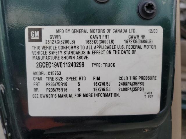 2GCEC19V011240298 - 2001 CHEVROLET SILVERADO C1500 GREEN photo 12