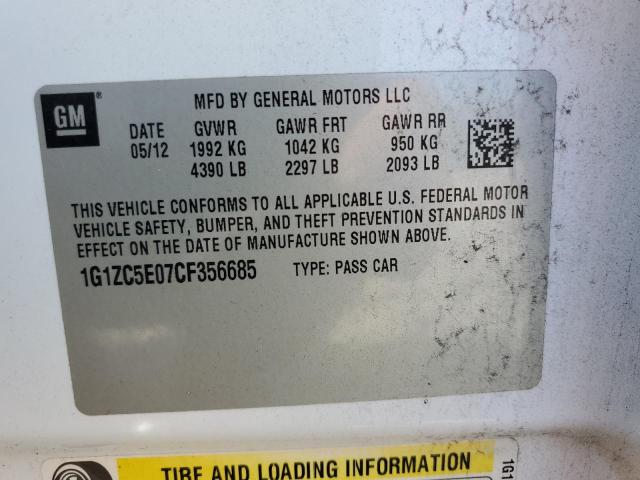 1G1ZC5E07CF356685 - 2012 CHEVROLET MALIBU 1LT WHITE photo 13