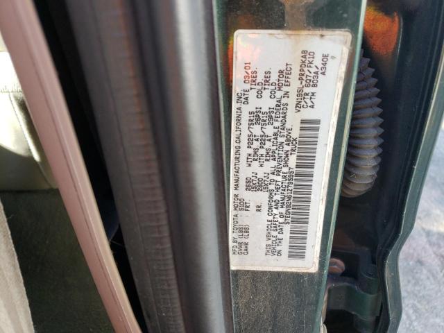 5TEGN92N61Z795957 - 2001 TOYOTA TACOMA DOUBLE CAB PRERUNNER GREEN photo 12
