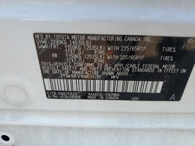 2T3W1RFV1KW034297 - 2019 TOYOTA RAV4 XLE WHITE photo 14