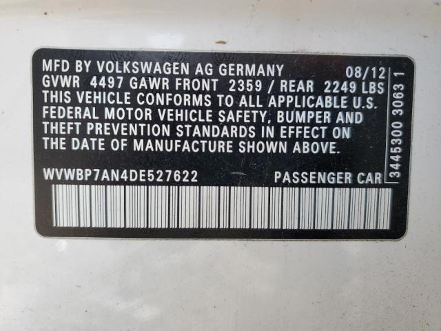 WVWBP7AN4DE527622 - 2013 VOLKSWAGEN CC SPORT WHITE photo 12