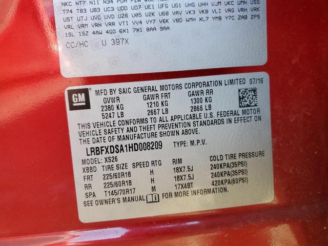 LRBFXDSA1HD008209 - 2017 BUICK ENVISION ESSENCE RED photo 12
