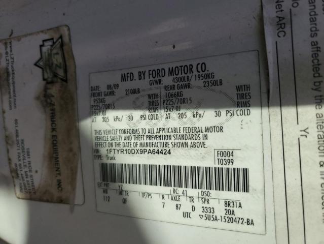 1FTYR10DX9PA64424 - 2009 FORD RANGER WHITE photo 12