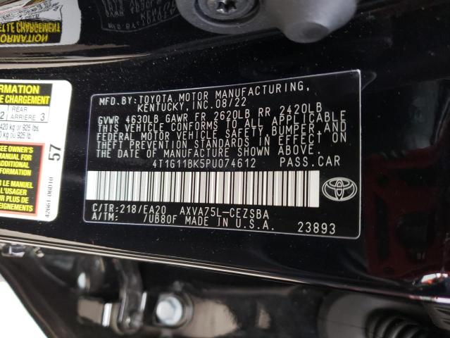 4T1G11BK5PU074612 - 2023 TOYOTA CAMRY SE NIGHT SHADE BLACK photo 12