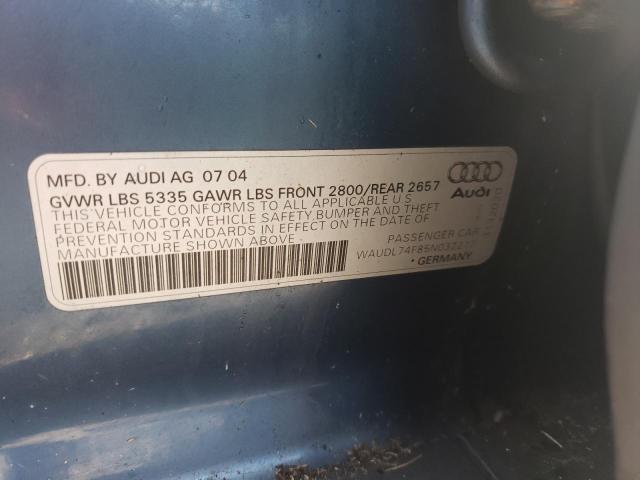 WAUDL74F85N032217 - 2005 AUDI A6 4.2 QUATTRO BLUE photo 12