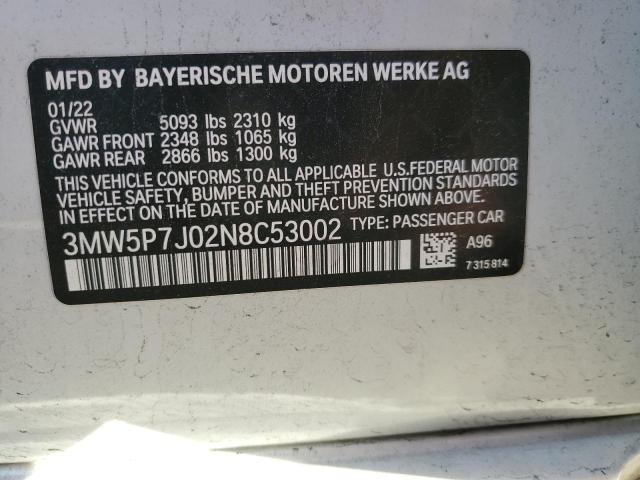 3MW5P7J02N8C53002 - 2022 BMW 330E WHITE photo 12