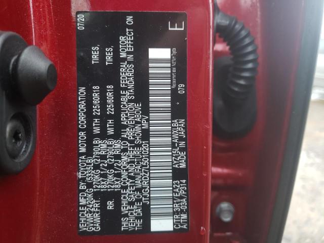 JTJGJRDZ7L5010201 - 2020 LEXUS NX 300H RED photo 13