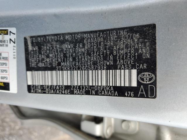 2T1KR32E26C587938 - 2006 TOYOTA COROLLA MA XR SILVER photo 12