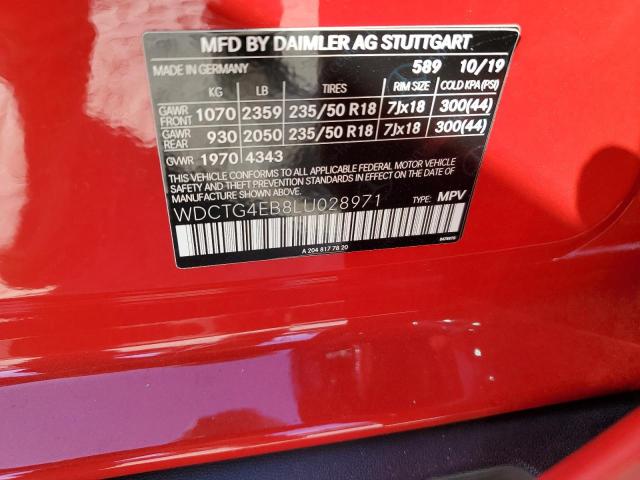 WDCTG4EB8LU028971 - 2020 MERCEDES-BENZ GLA 250 RED photo 13