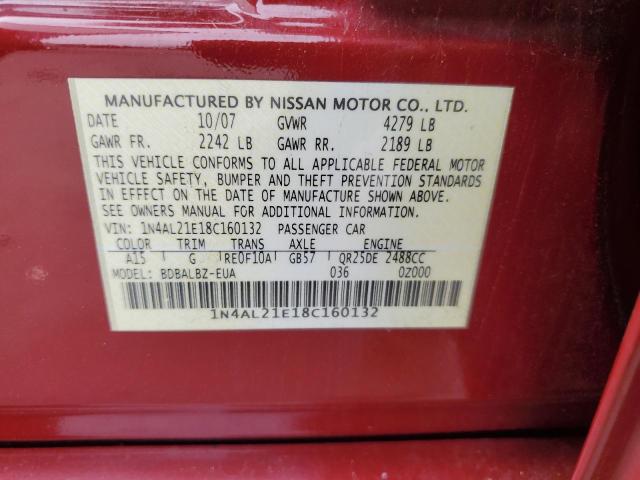 1N4AL21E18C160132 - 2008 NISSAN ALTIMA 2.5 RED photo 12