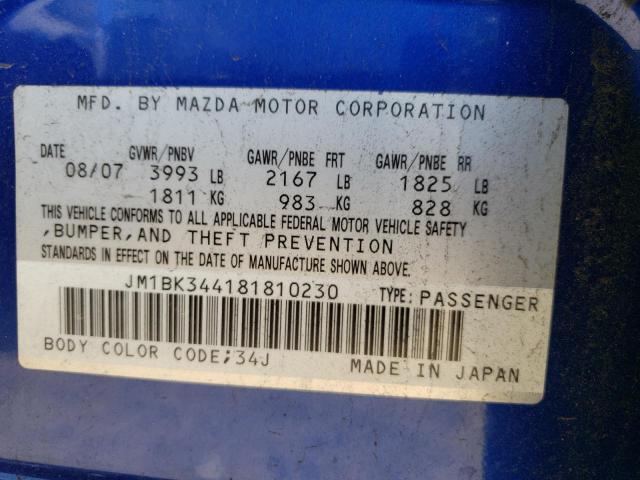 JM1BK344181810230 - 2008 MAZDA 3 HATCHBACK BLUE photo 12