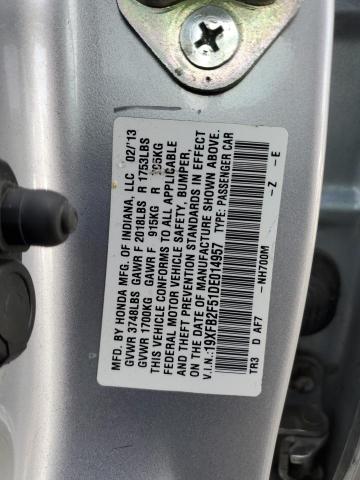 19XFB2F51DE014957 - 2013 HONDA CIVIC LX SILVER photo 12