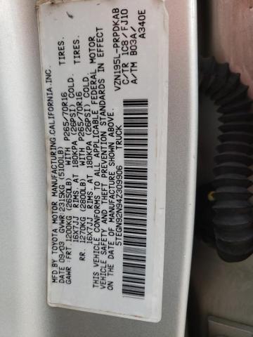 5TEGN92N94Z309906 - 2004 TOYOTA TACOMA DOUBLE CAB PRERUNNER SILVER photo 12