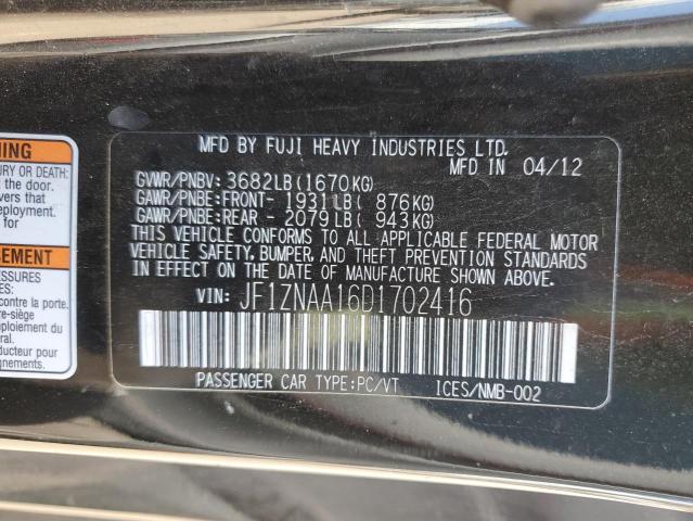 JF1ZNAA16D1702416 - 2013 TOYOTA SCION FR-S შავი ფოტო 12