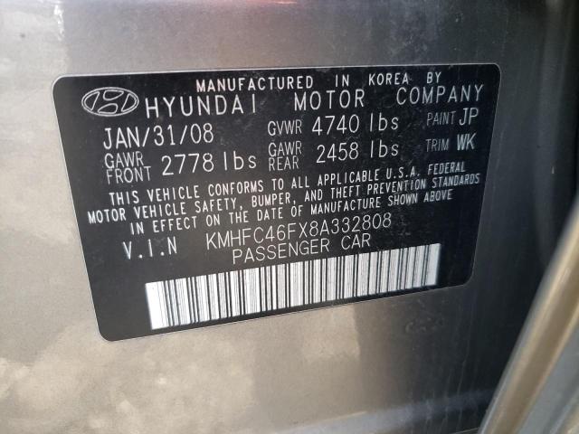 KMHFC46FX8A332808 - 2008 HYUNDAI AZERA SE BEIGE photo 10