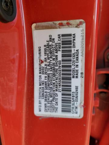 2T1KR32E33C079103 - 2003 TOYOTA COROLLA MA XR RED photo 12