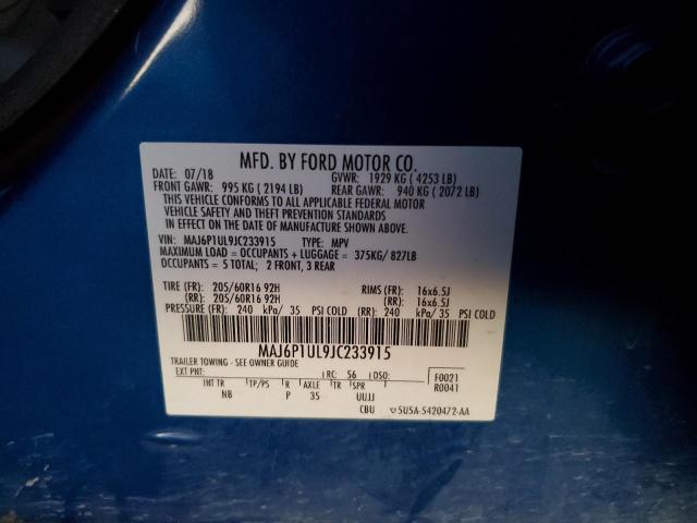 MAJ6P1UL9JC233915 - 2018 FORD ECOSPORT SE Blau Foto 12