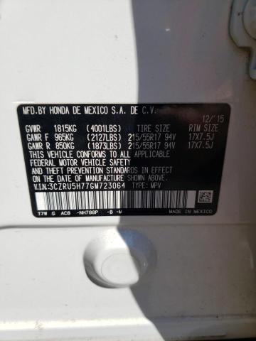 3CZRU5H77GM723064 - 2016 HONDA HR-V EXL WHITE photo 13