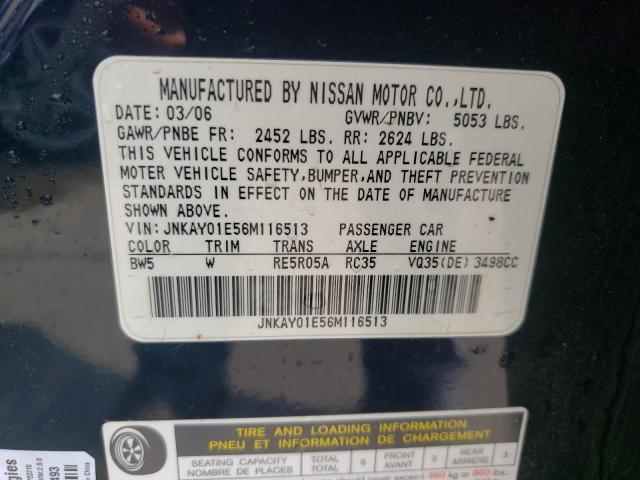 JNKAY01E56M116513 - 2006 INFINITI M35 BASE BLUE photo 12