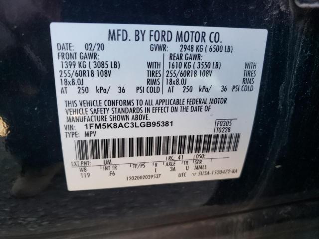 1FM5K8AC3LGB95381 - 2020 FORD EXPLORER POLICE INTERCEPTOR Negro foto 12