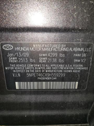 5NPET46CX9H559299 - 2009 HYUNDAI SONATA GLS BROWN photo 12