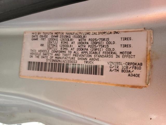 5TESN92N13Z155653 - 2003 TOYOTA TACOMA XTRACAB PRERUNNER 银色 照片 13