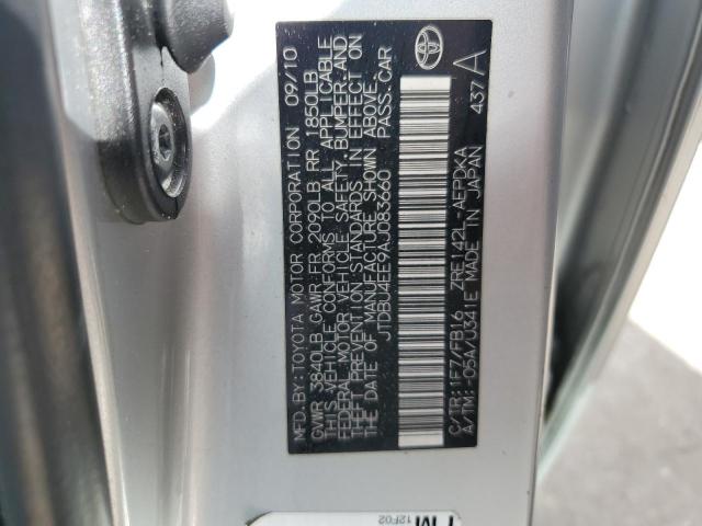 JTDBU4EE9AJ083660 - 2010 TOYOTA COROLLA BASE SILVER photo 12