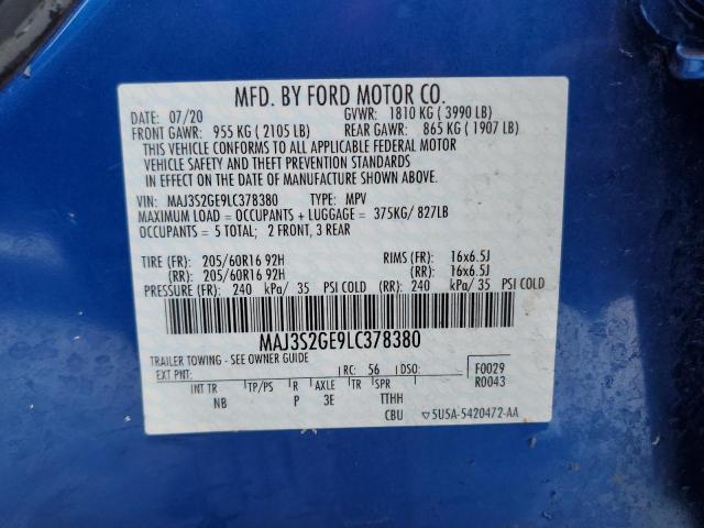 MAJ3S2GE9LC378380 - 2020 FORD ECOSPORT SE BLUE photo 13