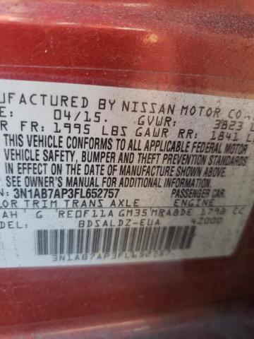 3N1AB7AP3FL652757 - 2015 NISSAN SENTRA S RED photo 12