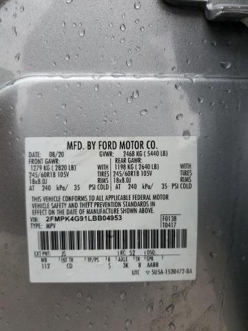 2FMPK4G91LBB04953 - 2020 FORD EDGE SE SILVER photo 13