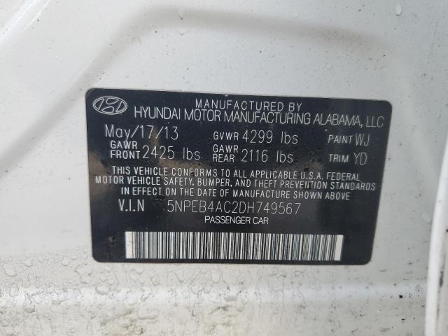 5NPEB4AC2DH749567 - 2013 HYUNDAI SONATA GLS WHITE photo 13