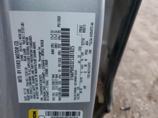 1FA6P0HD3E5381825 - 2014 FORD FUSION SE SILVER photo 12