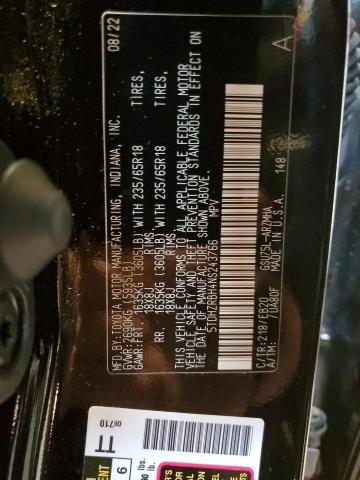 5TDHZRBH4NS243766 - 2022 TOYOTA HIGHLANDER XLE შავი ფოტო 13