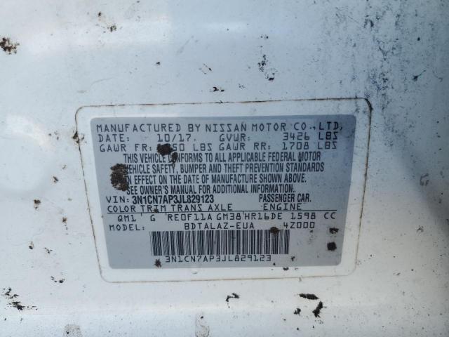 3N1CN7AP3JL829123 - 2018 NISSAN VERSA S WHITE photo 12