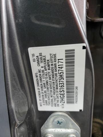 2HGES16375H574171 - 2005 HONDA CIVIC DX VP Grafit foto 12