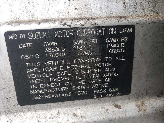 JS2YB5A31A6311590 - 2010 SUZUKI SX4 SILVER photo 12