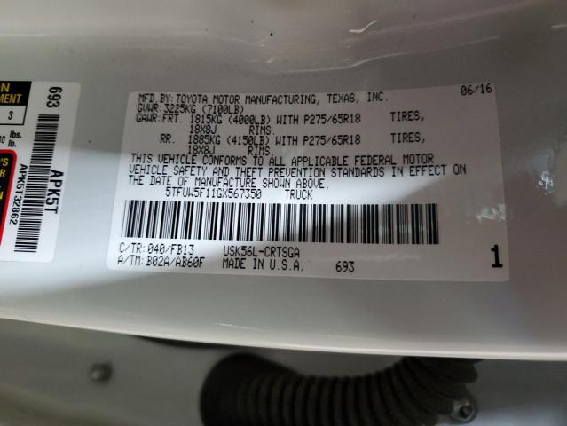 5TFUW5F11GX567350 - 2016 TOYOTA TUNDRA DOUBLE CAB SR/SR5 WHITE photo 12