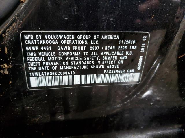 1VWLA7A36KC008419 - 2019 VOLKSWAGEN PASSAT WOLFSBURG BLACK photo 13