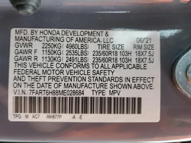 7FART6H88ME028684 - 2021 HONDA CR-V EXL TEAL photo 13